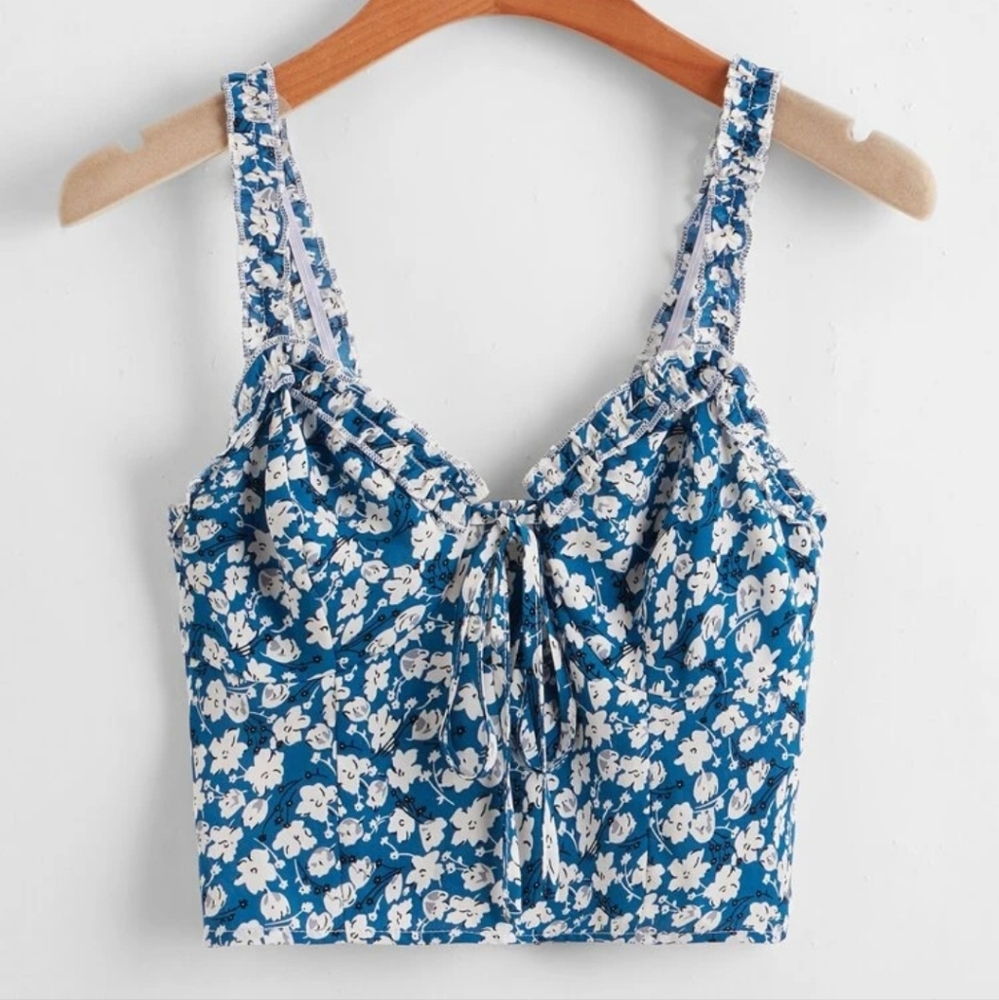 Xs crop tank blue floral